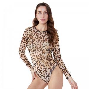 Fuld damer brugerdefineret langærmet Thong Leopard Body Suits Kvinder Blomster Bodysuit Mujer
